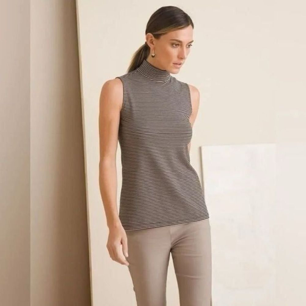 Chicos Striped Sleeveless Mockneck Top